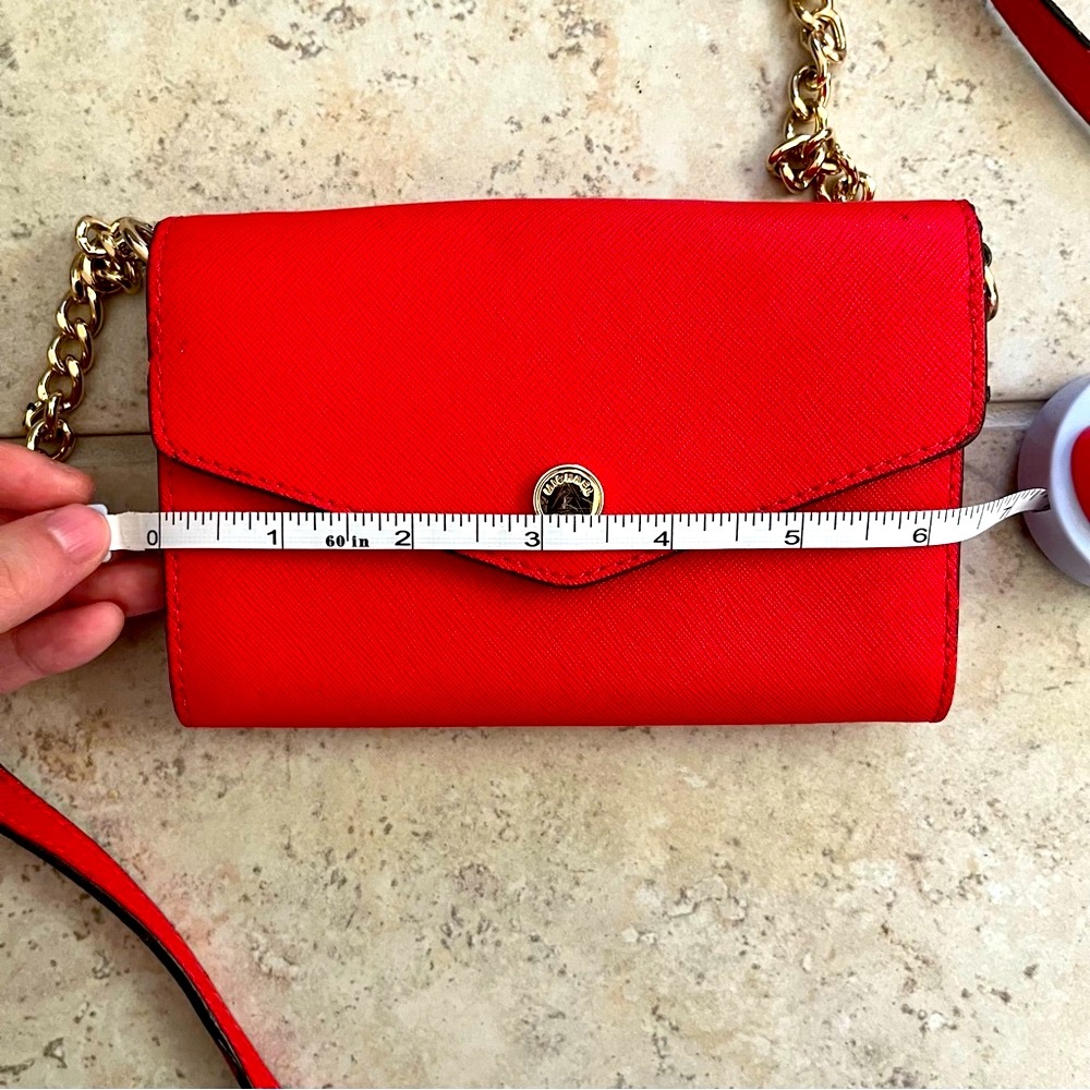 Michael Kors Cherry Red Mini Crossbody Bag with Gold Chain Everyday Casual Purse - Picture 11 of 12